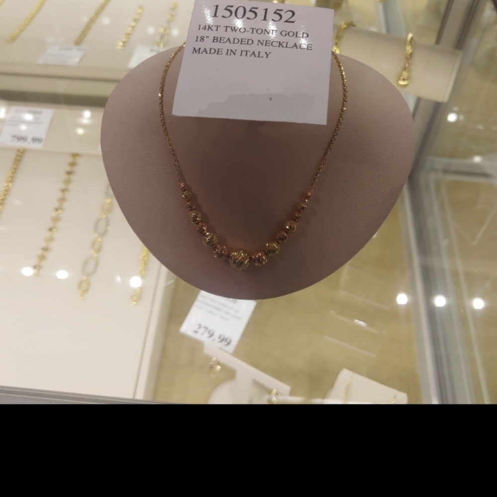 14kt gold two tone beaded necklace made in italy